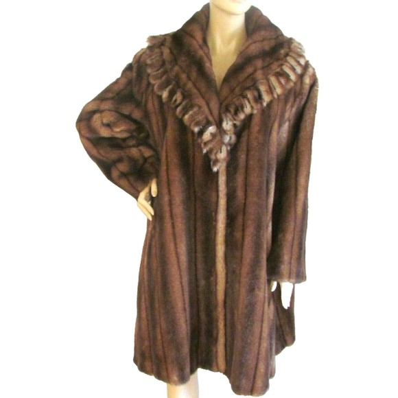 Women's Faux Fur Designer C H Couture Helene Brown Faux Mink Fur Coat 12.R - Picture 2 of 16